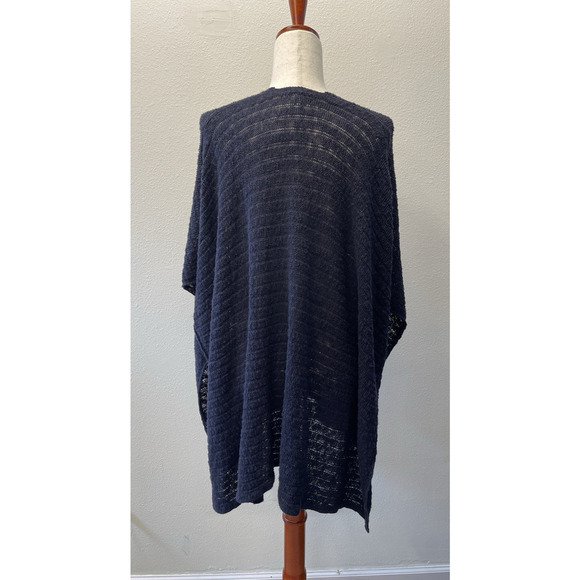 J. Jill Wrap Cardigan Sweater Women One Size Navy Blue Open Knit Beachy Coastal - Picture 2 of 6